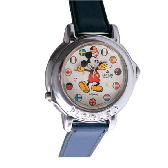 Vintage Mickey Mouse Lorus Flags Of The World Disney Watch - Picture 2 of 14